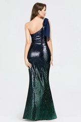 Glamorous Ombre Seuqins Prom Dresses Mermaid One Shoulder Evening Gowns