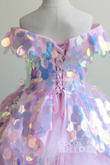 Glamorous Pink Sequined Off-the-shoulder Dress