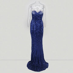 Glamorous Sequins Sweetheart Prom Dress Long Mermaid Evening Gowns With Split