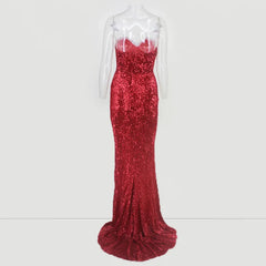 Glamorous Sequins Sweetheart Prom Dress Long Mermaid Evening Gowns With Split