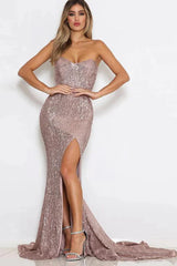Glamorous Sequins Sweetheart Prom Dress Long Mermaid Evening Gowns With Split
