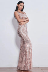 Glamorous Sequins V-Neck Mermaid Evening Party Gowns Long Prom Dress Online