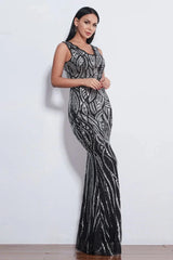 Glamorous Sequins V-Neck Mermaid Evening Party Gowns Long Prom Dress Online