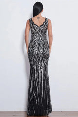 Glamorous Sequins V-Neck Mermaid Evening Party Gowns Long Prom Dress Online