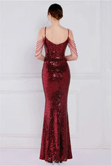 Glamorous Spaghetti-Straps Sequins Evening Gown Mermaid Sleeveless