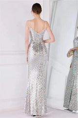 Glamorous Spaghetti-Straps Sequins Evening Gown Mermaid Sleeveless