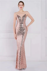 Glamorous Spaghetti-Straps Sequins Evening Gown Mermaid Sleeveless