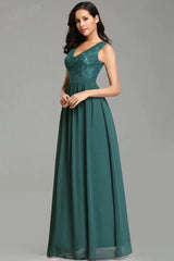 Glamorous V-Neck Sleeveless Lace Long Chiffon Evening Gowns