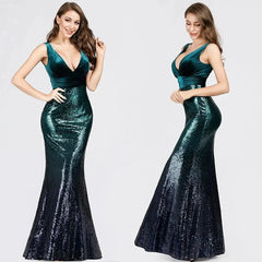 Glamorous Velvet Sequins Mermaid Long Evening Prom Dress