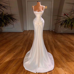 Glamorous White Ruffles Straps Sheath Appliques Prom Dress