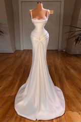 Glamorous White Ruffles Straps Sheath Appliques Prom Dress
