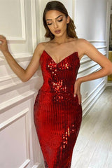 Glitter Red Mermaid Evening Dress With Split