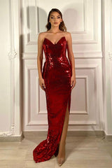 Glitter Red Mermaid Evening Dress With Split
