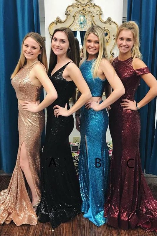 Glitter Sexy Mermaid Prom Dress Sweep Train Sequined Long Bridesmaid Dress