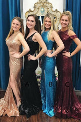 Glitter Sexy Mermaid Prom Dress Sweep Train Sequined Long Bridesmaid Dress