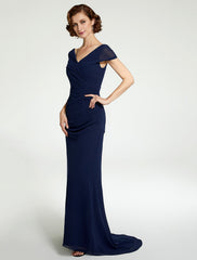 Aimishang A-Line Mother of the Bride Dress V Neck Floor Length Chiffon Sleeveless with Lace Ruching
