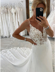 Aimishang Reception Formal Wedding Dresses A-Line Camisole Sleeveless Court Train Chiffon Bridal Suits Bridal Gowns With Appliques