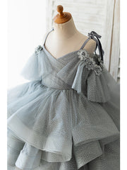 Gorgeous Ball Gown Sleeveless Spaghetti Strap Flower Girl Dresses Tulle with Bow Beading Flower