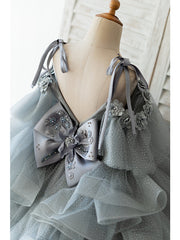 Gorgeous Ball Gown Sleeveless Spaghetti Strap Flower Girl Dresses Tulle with Bow Beading Flower
