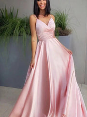 Gorgeous Blushing Pink Spaghetti-Straps V-Neck Evening Dress Long