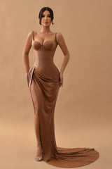 Gorgeous Brown Mermaid Prom Dress with Split Long Sleeveless