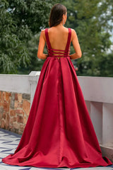 Gorgeous Burgundy Sleeveless Long Evening Dress Open Back Online