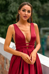 Gorgeous Burgundy Sleeveless Long Evening Dress Open Back Online