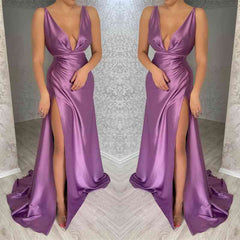 Gorgeous Deep V-Neck Sleeveless Evening Dress Mermaid Long with Slit