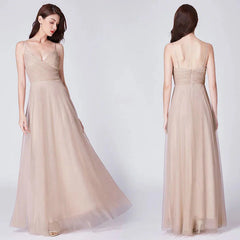 Gorgeous Dusty Blue V-Neck Prom Dress Long Tulle Evening Party Gowns