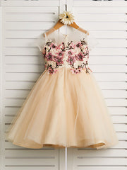 Gorgeous Embroidered Cap Sleeve Jewel Knee Length Flower Girl Dress