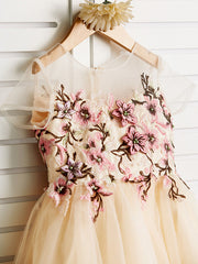 Gorgeous Embroidered Cap Sleeve Jewel Knee Length Flower Girl Dress