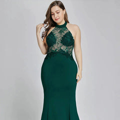 Gorgeous Halter Lace Mermaid Plus Size Evening Dress Online