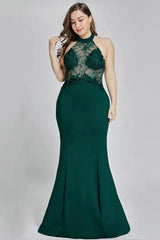 Gorgeous Halter Lace Mermaid Plus Size Evening Dress Online
