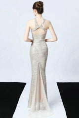 Gorgeous Halter Sequins Long Mermaid Evening Prom Dress Online