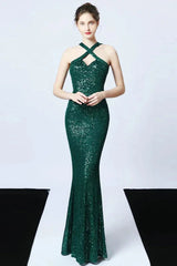Gorgeous Halter Sequins Long Mermaid Evening Prom Dress Online