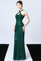 Gorgeous Halter Sequins Long Mermaid Evening Prom Dress Online