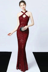Gorgeous Halter Sequins Long Mermaid Evening Prom Dress Online