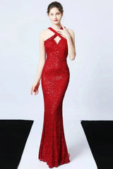 Gorgeous Halter Sequins Long Mermaid Evening Prom Dress Online