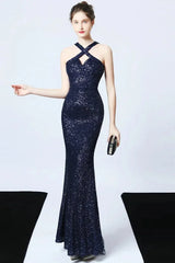 Gorgeous Halter Sequins Long Mermaid Evening Prom Dress Online