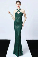 Gorgeous Halter Sequins Long Mermaid Evening Prom Dress Online