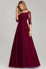 Gorgeous Long Sleeve Burgundy Prom Dress Lace Evening Party Gowns