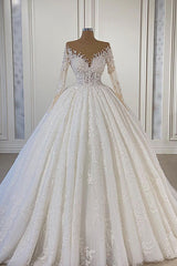 Gorgeous Long Sleeves Ball Gown Wedding Dress With Lace Beads
