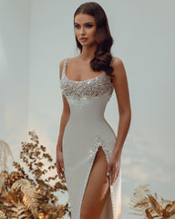 Gorgeous Mermaid Wedding Dress with Pearls and Split Long Sleeves