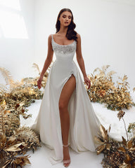 Gorgeous Mermaid Wedding Dress with Pearls and Split Long Sleeves