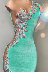 Gorgeous Mint Green Velvet Evening Dress Mermaid Sleeveless Long With Beads