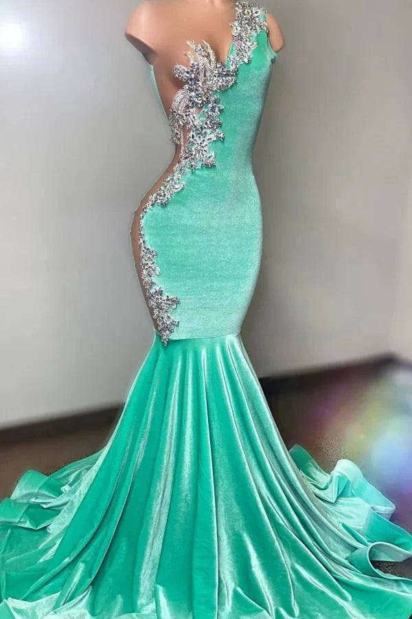 Gorgeous Mint Green Velvet Evening Dress Mermaid Sleeveless Long With Beads