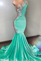 Gorgeous Mint Green Velvet Evening Dress Mermaid Sleeveless Long With Beads