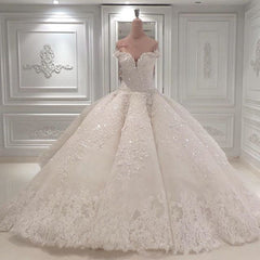 Gorgeous Off The Shoulder Ball Gown Wedding Dress With Beadings