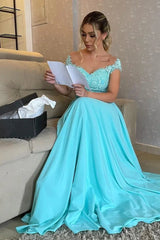 Gorgeous Off-the-Shoulder Long Evening Dress A-Line With Lace Appliques
