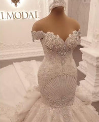 Gorgeous Off-The-Shoulder Mermaid Wedding Dress with Crystal